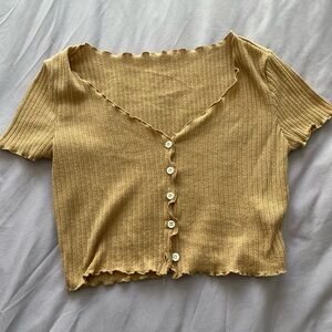 SHEIN Camel Ribbed Button-Down Shirt